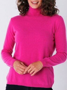 Cashmere turtleneck cashmere sweater hot pink women's size L